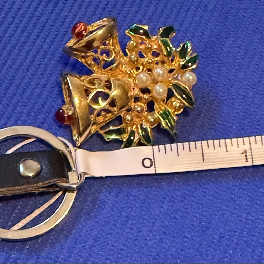 Festive  Gold and Green Bell Brooch with Pearls